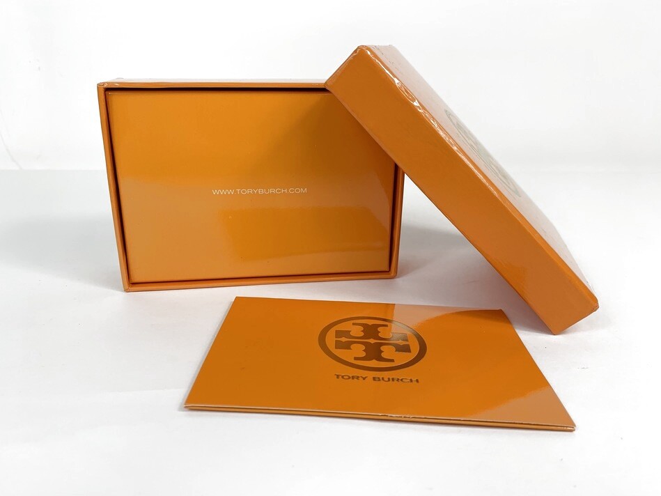 1 New Tory Burch Gift Box Orange Navy With Ribbon Free Shipping