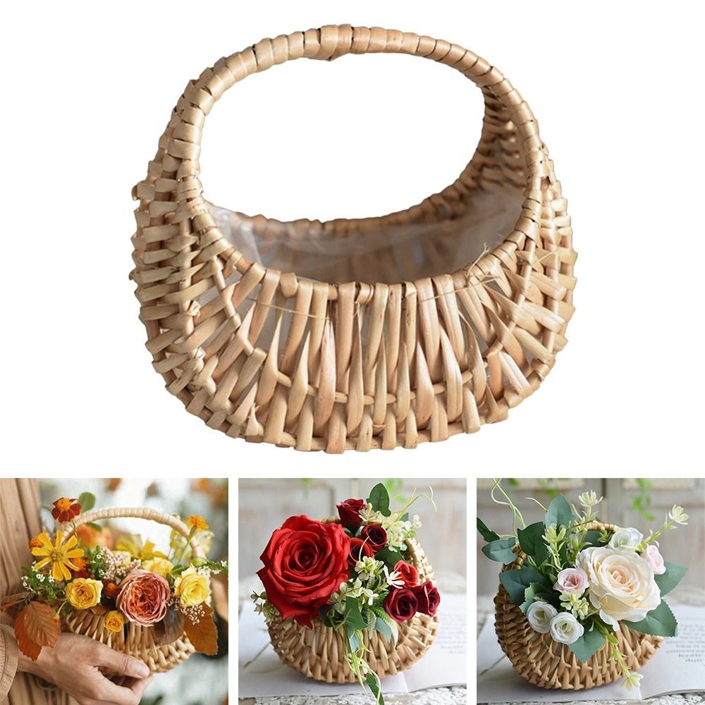 Willow Rattan Flower Arrangement Basket Wicker Half Moon Baskets