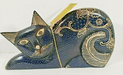 New Folk Art Hand Crafted Wood Stretching Cat Made in Indonesia Home Decor