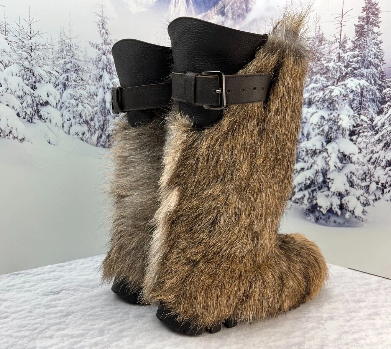 Brown goat fur boots for men Winter real fur boots Gift for him Mens winter boot