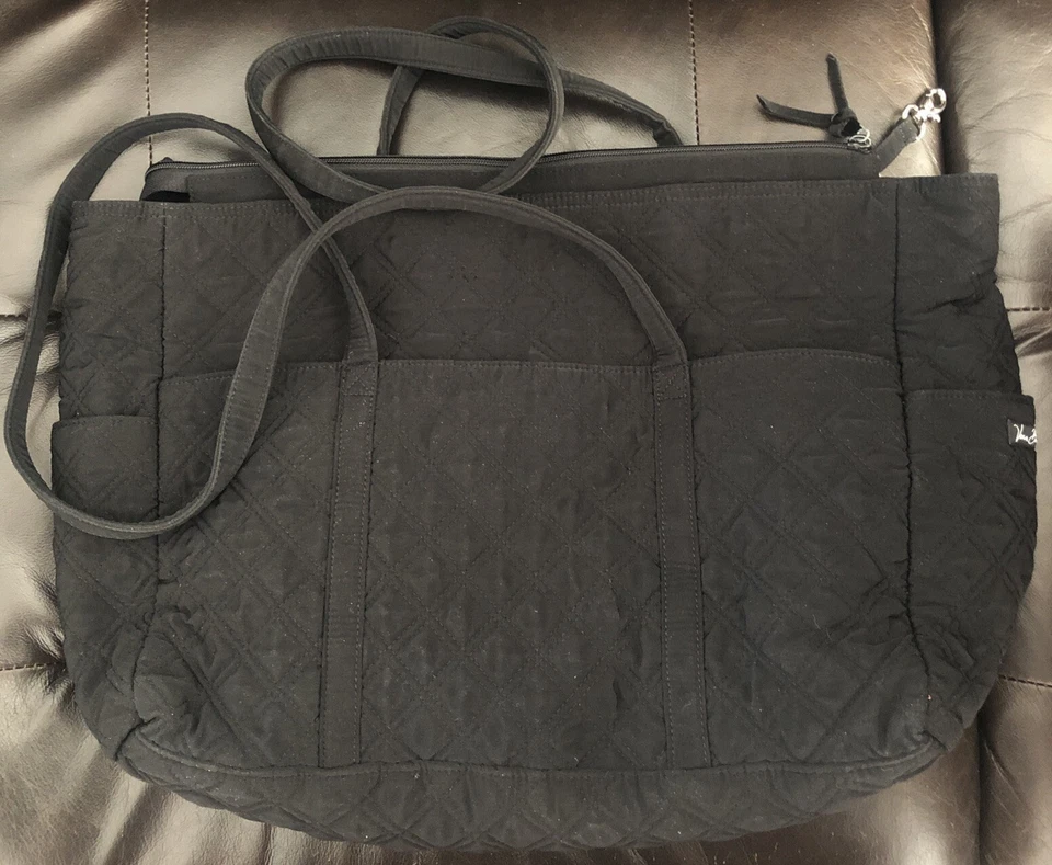 Сумка для детских подгузников Vera Bradley | черная с подкладкой узор пейсли | стеганая сумка-тоут для путешествий - Изображение 3 из 4