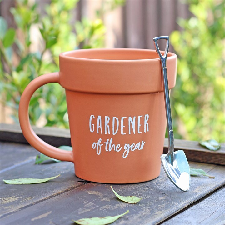 Gardener of the Year Pot Mug & Shovel Spoon Set, Novelty Gardening Gift Birthday