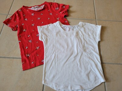 Set  2 T-Shirts Mädchen Gr. 134 / 140 weiß rot H & M Zeeman