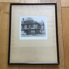 Old Vintage Pencil Signed Etching Print St Marys Bramber - Sussex English House