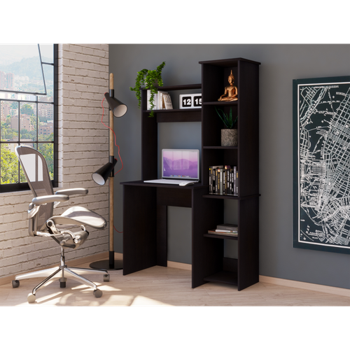 Desk,Five Shelves,Two Superior Shelves,Black