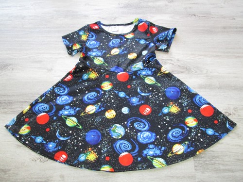 ❤ Girls Galaxy Planet Swing Dress Size S 2 3 4 short sleeves Funnycokid - Picture 5 of 24