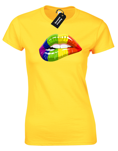 PRIDE LIPS LADIES T-SHIRT COOL LGBT GAY LESBIAN RAINBOW FESTIVAL EQUALITY (COL) - Picture 22 of 24