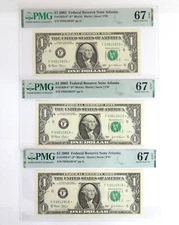 3x Sequential 2003 STAR Replacement Bank Notes $1 Dollar Bills PMG 67EPQ ATLANTA