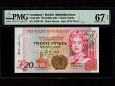 Guernsey:P-58b,20 Pounds,1996 * QEII * PMG S. Gem UNC 67 EPQ *