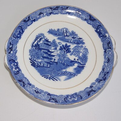 Bone China Blue White Willow Pattern Cake Plate 24cm UK