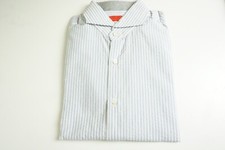 Isaia Seersucker Blue White Wide Striped Dress Shirt Sz 39 15 1/2 BRAND NEW