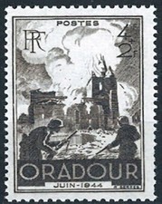 1945-Timbre france neuf**Destruction d'oradour sur Glane-Incendie-Eglise-Yt.742