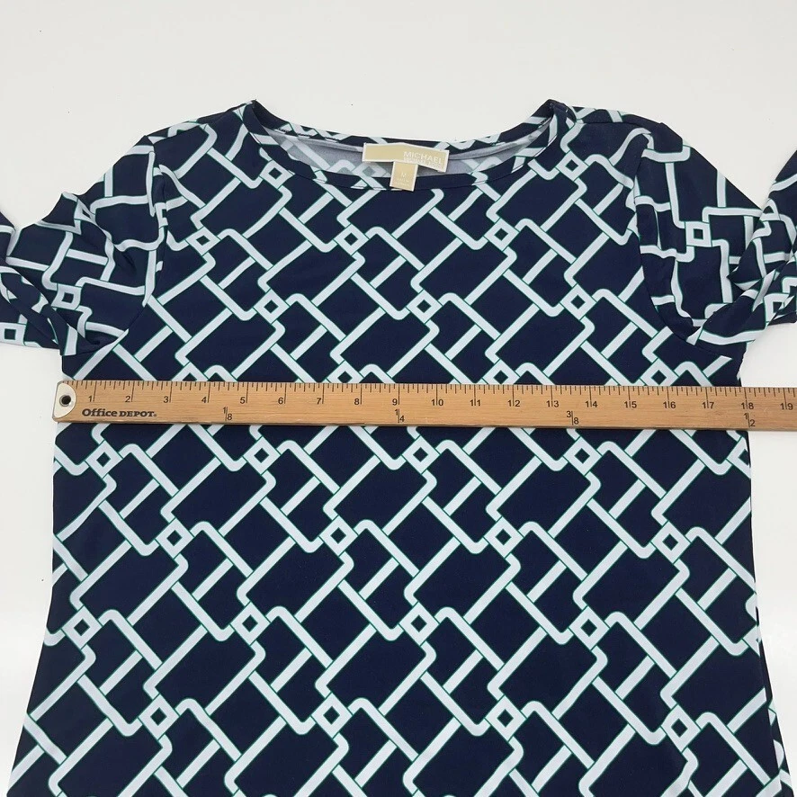 Abito donna Michael Kors nero e verde design geometrico midi shift taglia media