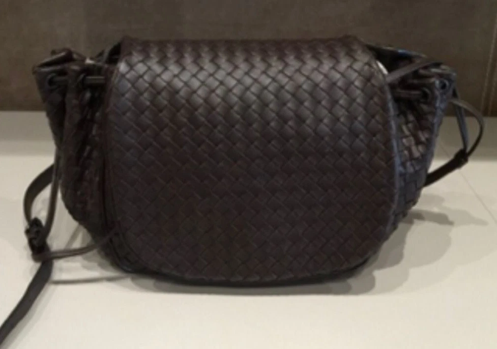 Bottega Veneta Grey Mini Flap Intrecciato Crossbody Bag