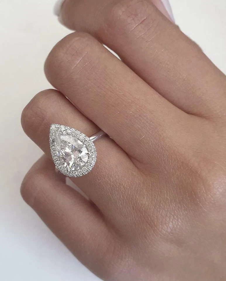 4.20Ct White Pear Lab Created Diamond 14K White Gold Engagement Solitaire Ring - Image 2 of 4