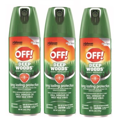 3 ~Off! Deep Woods Insect Repellent V Aerosol Spray Long Lasting Protection 6 oz