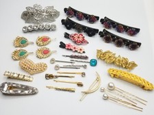 Lot of 30 Assorted Hair Clips  Pins - Vintage Metal Rhinestone Floral Plastic