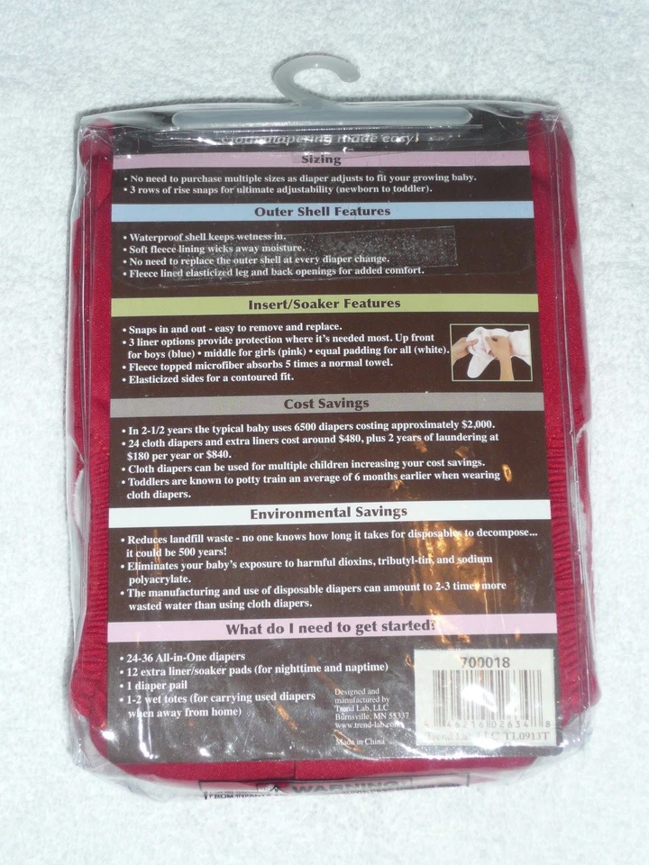 2 Reusable Cloth Diapers Boy girl Blue Red TREND LAB Adjustable Snap One-Size - Image 2 of 4