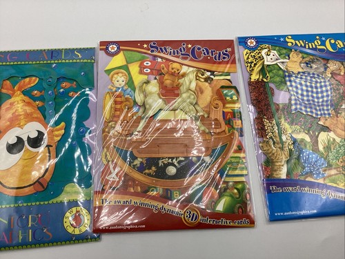 Set Of 3 SANTORO SWING CARDS- 3-D - Greeting Cards Fish Rocking Horse Cats - Picture 3 of 12