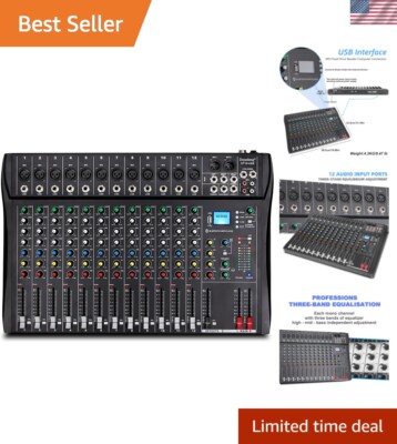 Professional 12-Channel Audio Mixer for DJs with Bluetooth & USB Compatibility