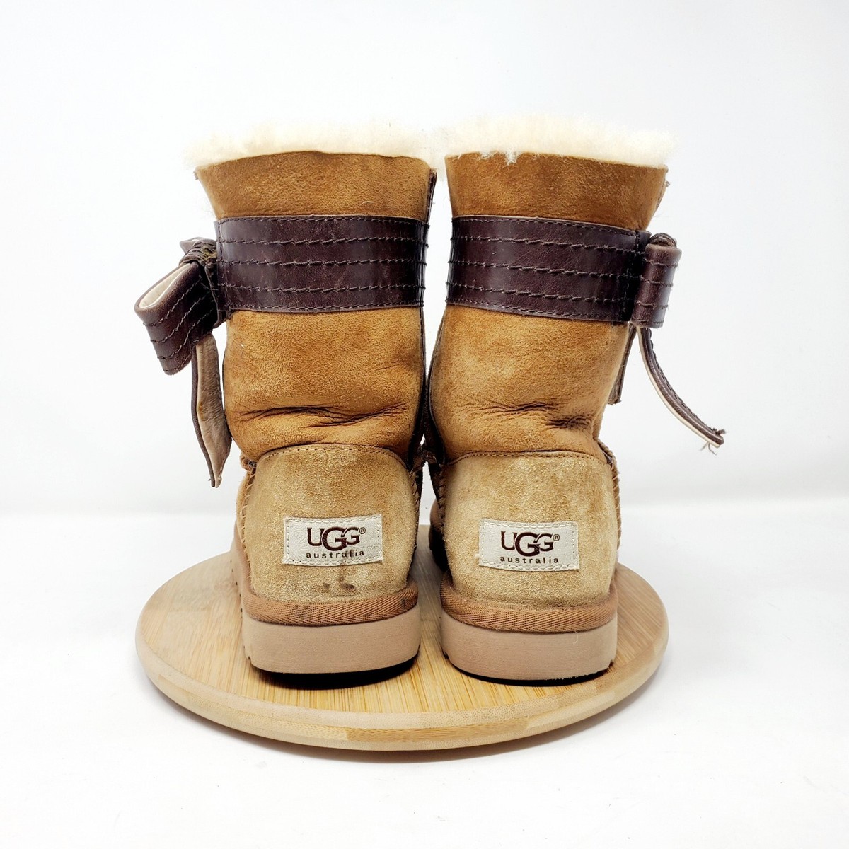 UGG Josette Boots Womens 5 Chestnut Brown Suede Shearling Bow Trim