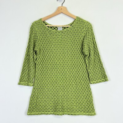 CMC Color Me Cotton Green Scrunch Stretch 3/4 Sleeve Shirt Top Women's Small