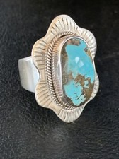 Blue Kingman Turquoise Navajo Sterling Silver Ring Size 6 13784
