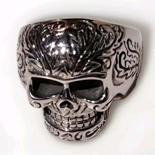 Skull Ring, Biker Goth Steampunk Style Jewelry, Men's Size 14 SS Valentine Gift - Picture 1 of 8