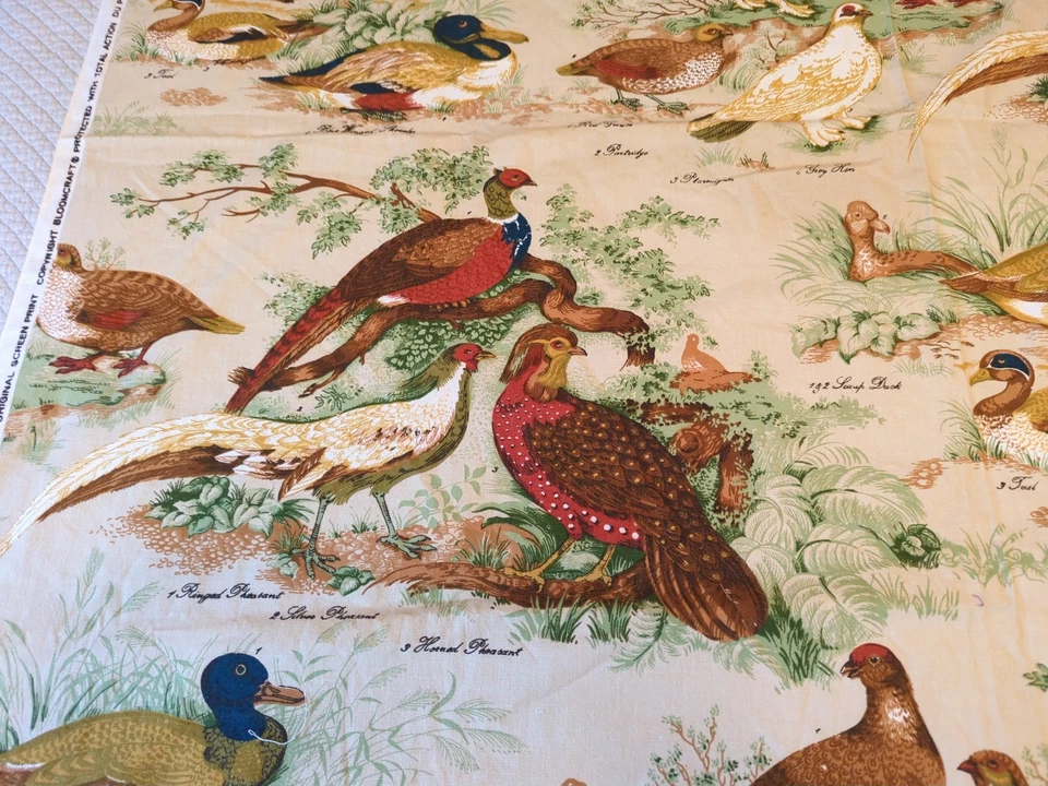 Bloomcraft De Colección Decorador Tela Juego Estampado Pájaro Pato Faisán Urogallo Años 80 52X49 Foto 3 de 4