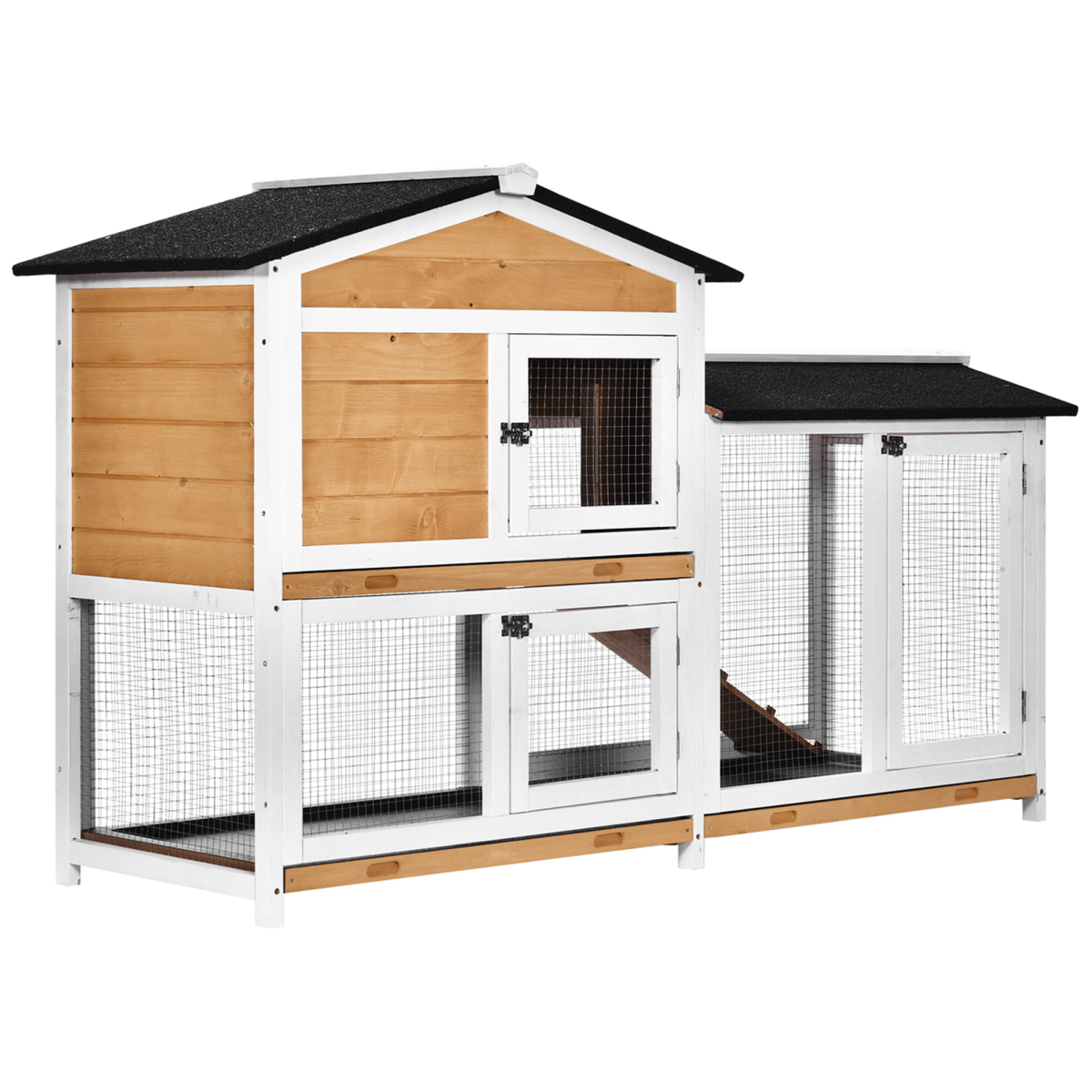 House Pet Cage Wooden 2-Tier Rabbit Hutch Guinea Pig Outdoor Tray Ramp - Image 3