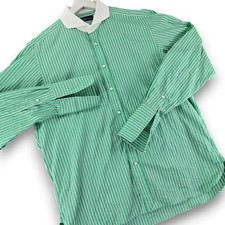 Ralph Lauren Purple Label Mens 17 Green Stripe Dress Shirt White Collar Italy