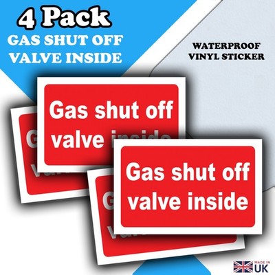 4er-Packung - Gasabsperrventil innen Aufkleber - wasserdichte Vinyl-Aufkleber - 50 x 80 mm