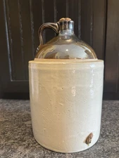 Antique 2 Quart Tan And Brown Stoneware Whiskey Jug