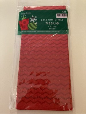 Vintage christmas tissue paper. Red Glittery Design. 5 Sheets Per Pack. Lot Of 2