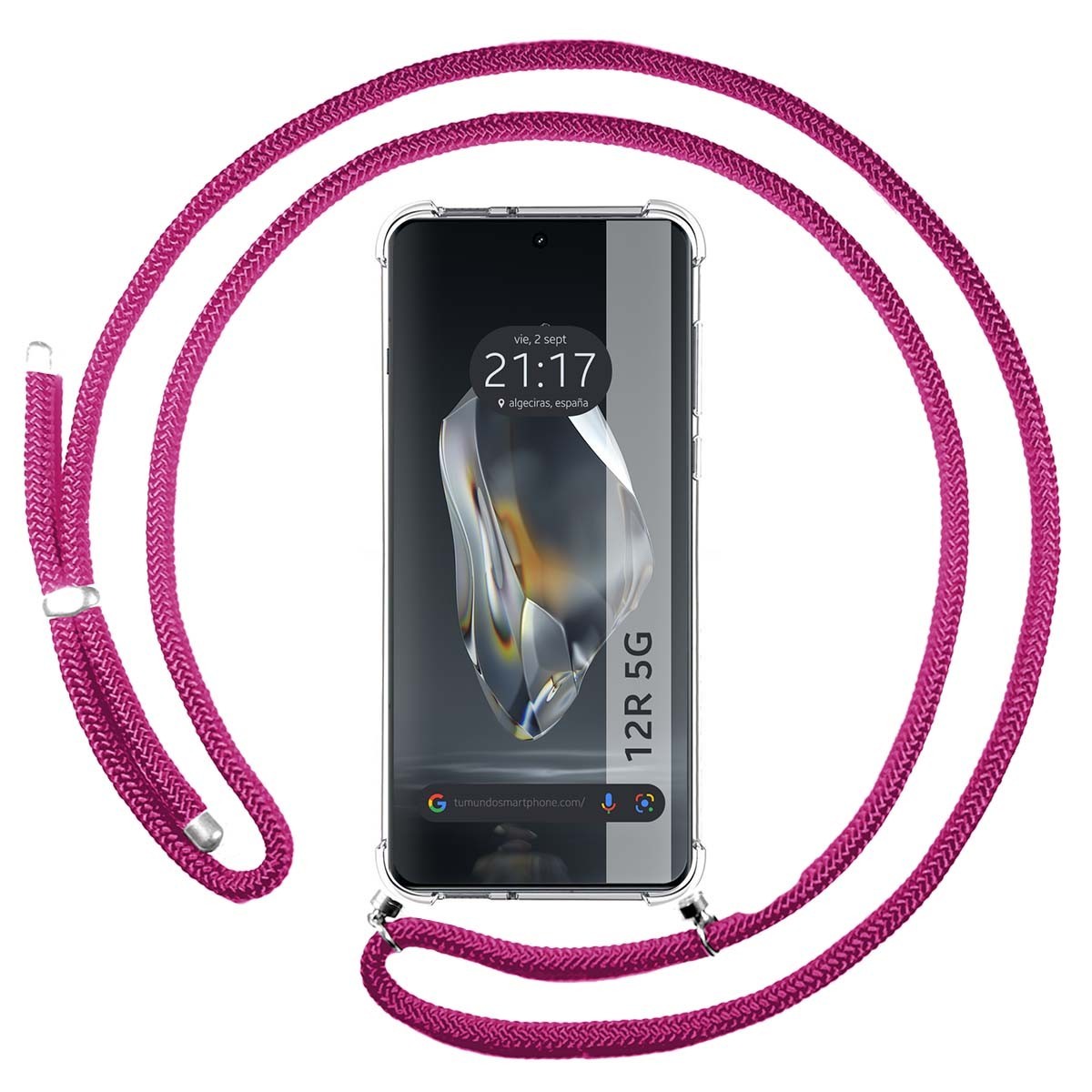 Fodera Trasparente Appesa Per Oneplus 12R 5G Con Corda Rosa Fucsia