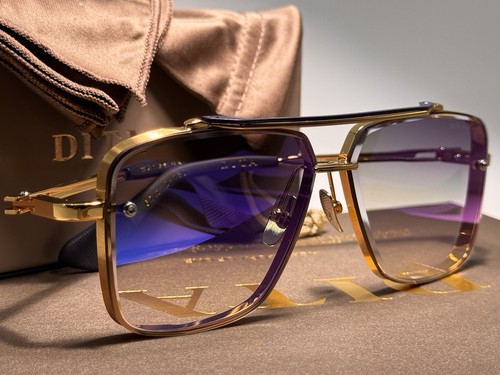 Dita Mach Six DTS121-62 Black Gold Metal Frame Blue Mirror Brown Lens Sunglasses