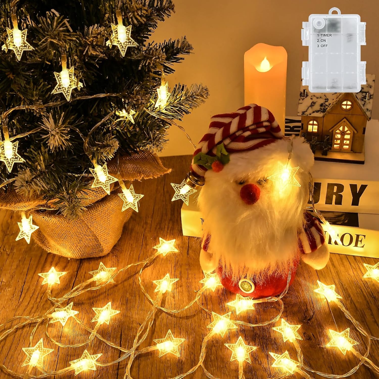 Star Fairy Lights, 19.7ft 40 LED Battery Powered Christmas String Lights with T