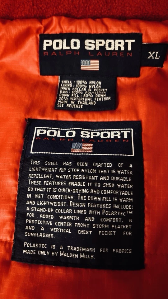 Chaleco Polo Sport 1995 de Ralph Lauren Polartec con plumas de plumón de aves acuáticas Foto 2 de 4
