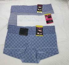 NWT set of 3 MAIDENFORM dream BOYSHORTS 40859 WHITE BLUE LILAC stripes geometric