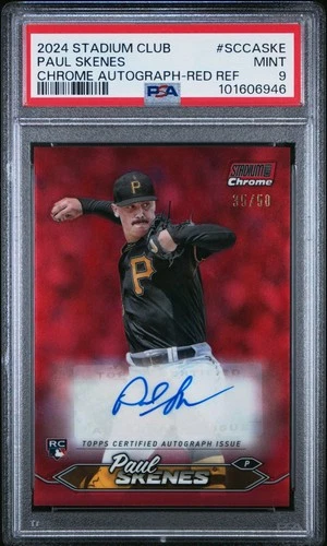 2024 Topps Stadium Club Chrome Paul Skenes RC Auto Red Refractor /50 PSA 9