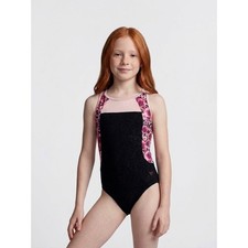 Justice Active Girls Black Velvet Floral Glitter Gymnastics Leotard Size 14