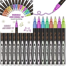 Aen Art Double Line Markers Outline Pens, Squiggles Shimmer 12 Colors 