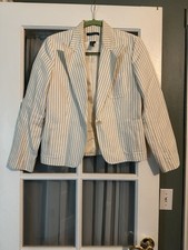 Ralph Lauren Cream and Navy Blue Pinstripe Blazer - Size 8 Flawed. See Pics