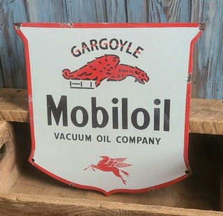 Insegna scudo metallo porcellana Gargoyle Mobiloil vintage Mobil Oil Gas Pegasus