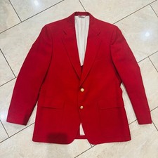 Vintage 70s Palm Beach Mens Red Blazer Gold Buttons Suit Jacket Size 34