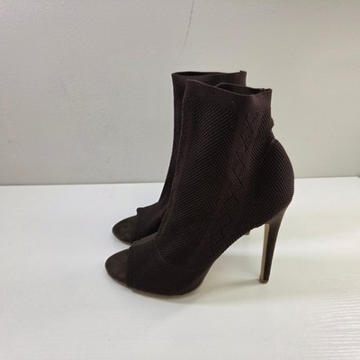Chocolate Brown Knit Peep Toe Sock Ankle Boots Stiletto Heel Booties