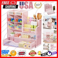 Polished Pink Mesh Desk Organizer with Drawer  12 Compartments for Home Office