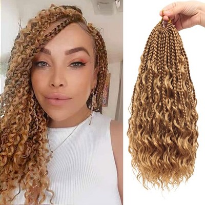 Eeanno Goddess Box Braids Crochet Hair 14 Inch 7 Packs Honey Blonde Boho Hair...