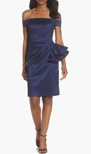 Eliza J Womens Off Shoulder Sheath Bow Dress Navy Blue Special Occasion size 4