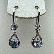 Elegant Cubic Zirconia Teardrop Dangle Earrings Silver Plated New
